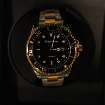 Portive Sport Luxe Men's Gold and Black Dive-Style Watch