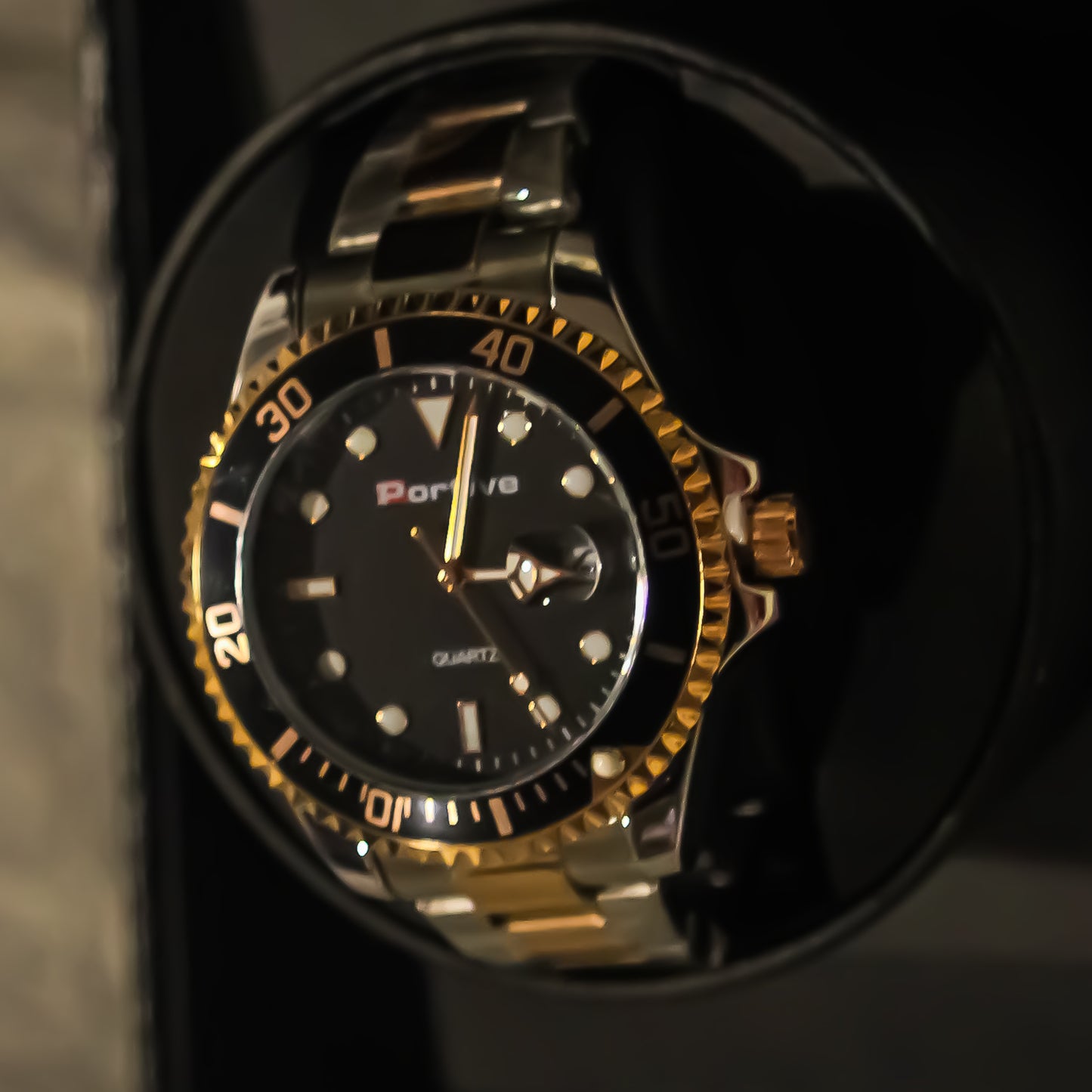 Portive Sport Luxe Men's Gold and Black Dive-Style Watch