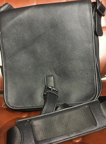 Premium Black Leather Crossbody Messenger Bag