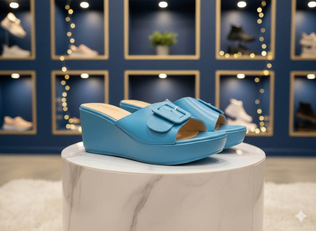 Blue Buckle Slip-On Sandals for Women