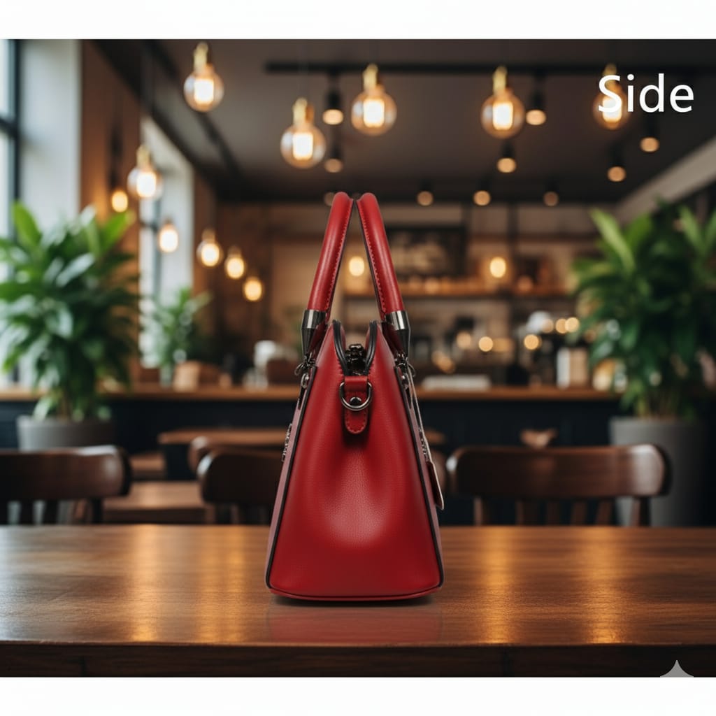 Red Leather Handbag with Silver Hardware