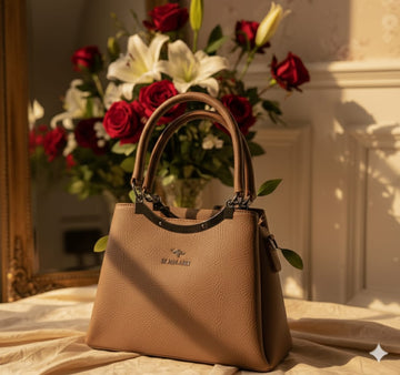 Brown Pebble Leather Handbag with Double Top Handles