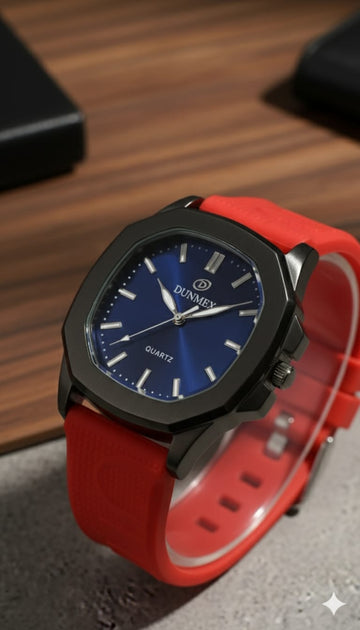 Dunex Quartz Wrist Watch - Red Strap | Blue Dial