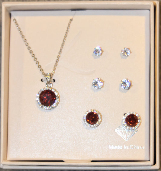 Elegant Necklace and Earrings Set with Sparkling Red and Crystal Stones