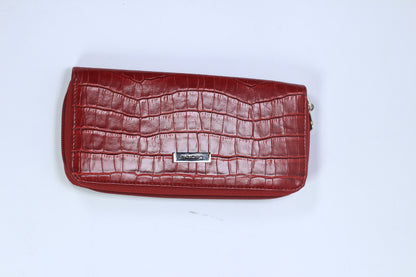 Red Croc-Embossed Zip-Around Wallet