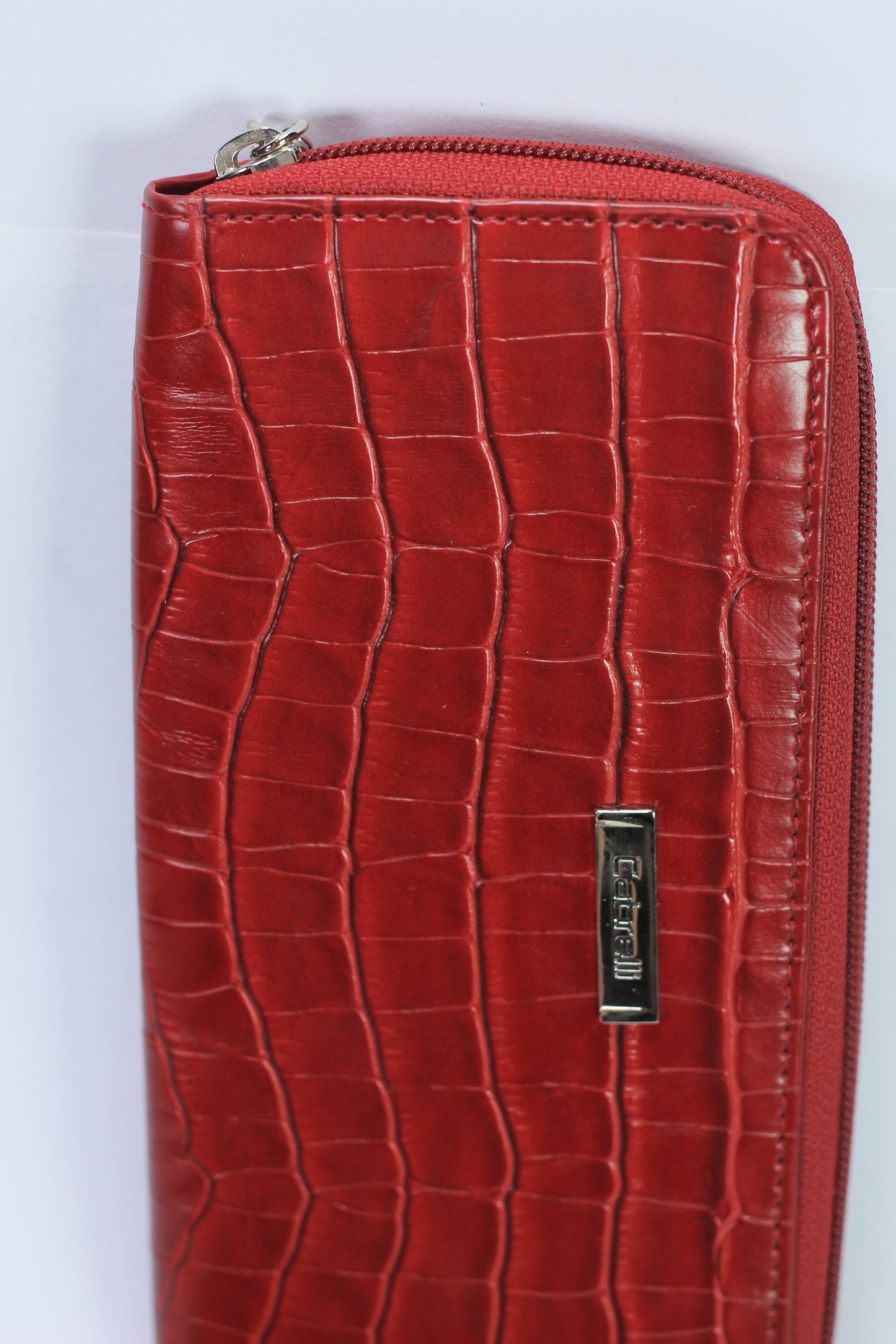 Red Croc-Embossed Zip-Around Wallet