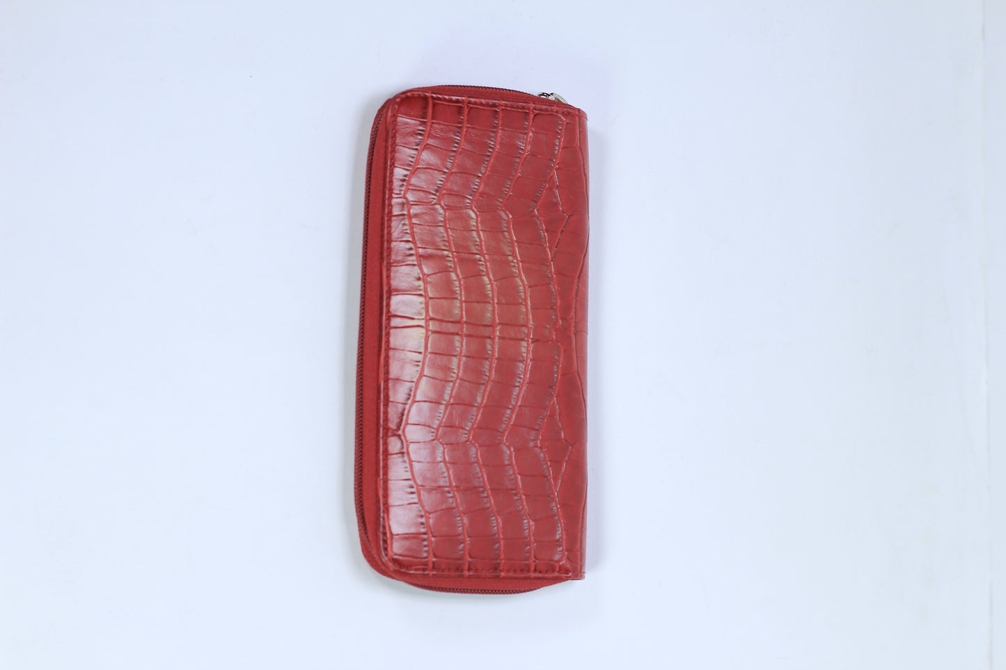 Red Croc-Embossed Zip-Around Wallet