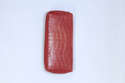 Red Croc-Embossed Zip-Around Wallet