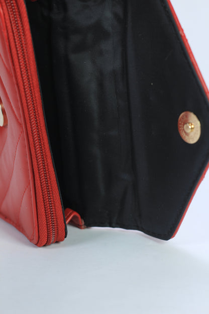 Red Leather Wallet with Snake-Inspired Clasp