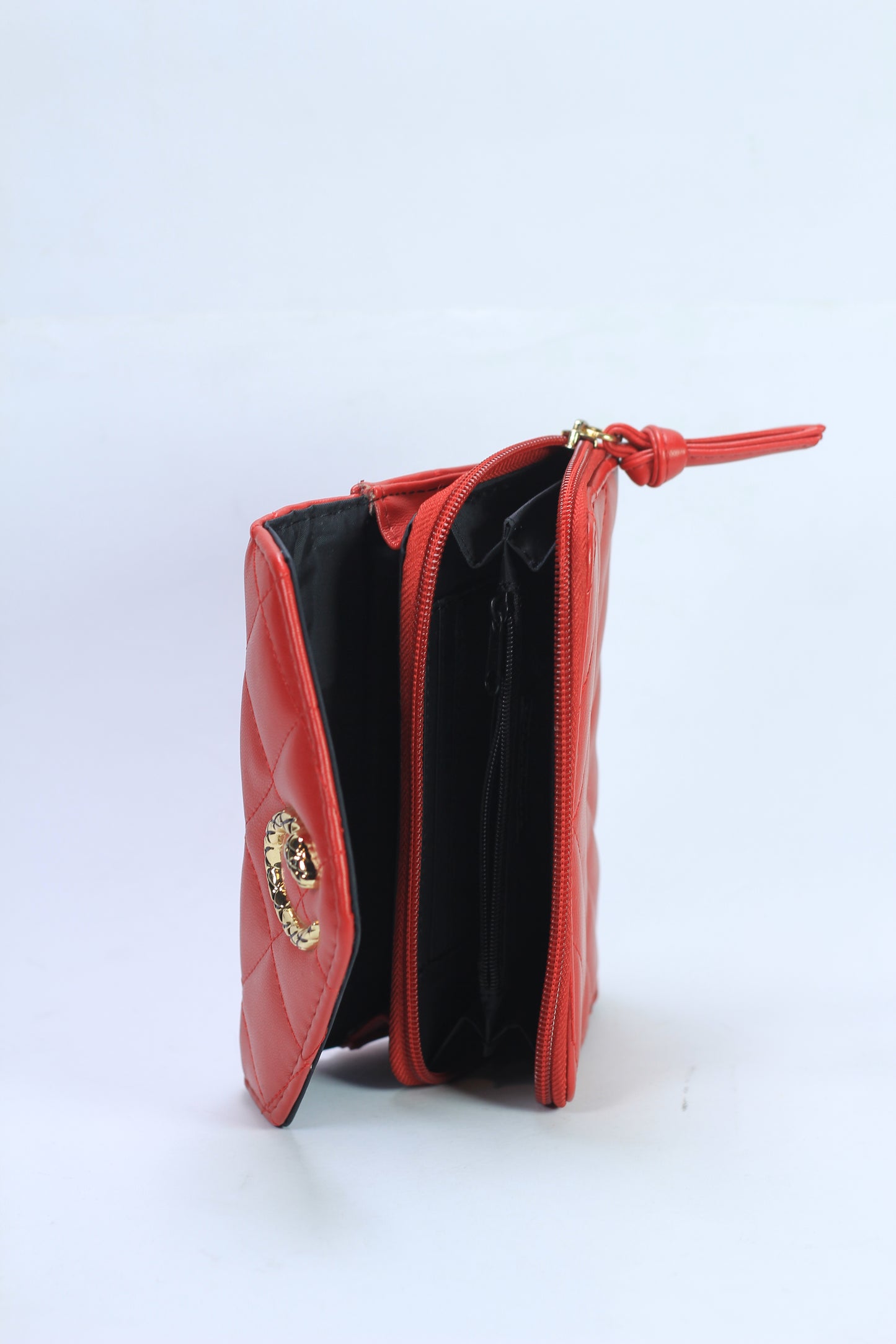 Red Leather Wallet with Snake-Inspired Clasp