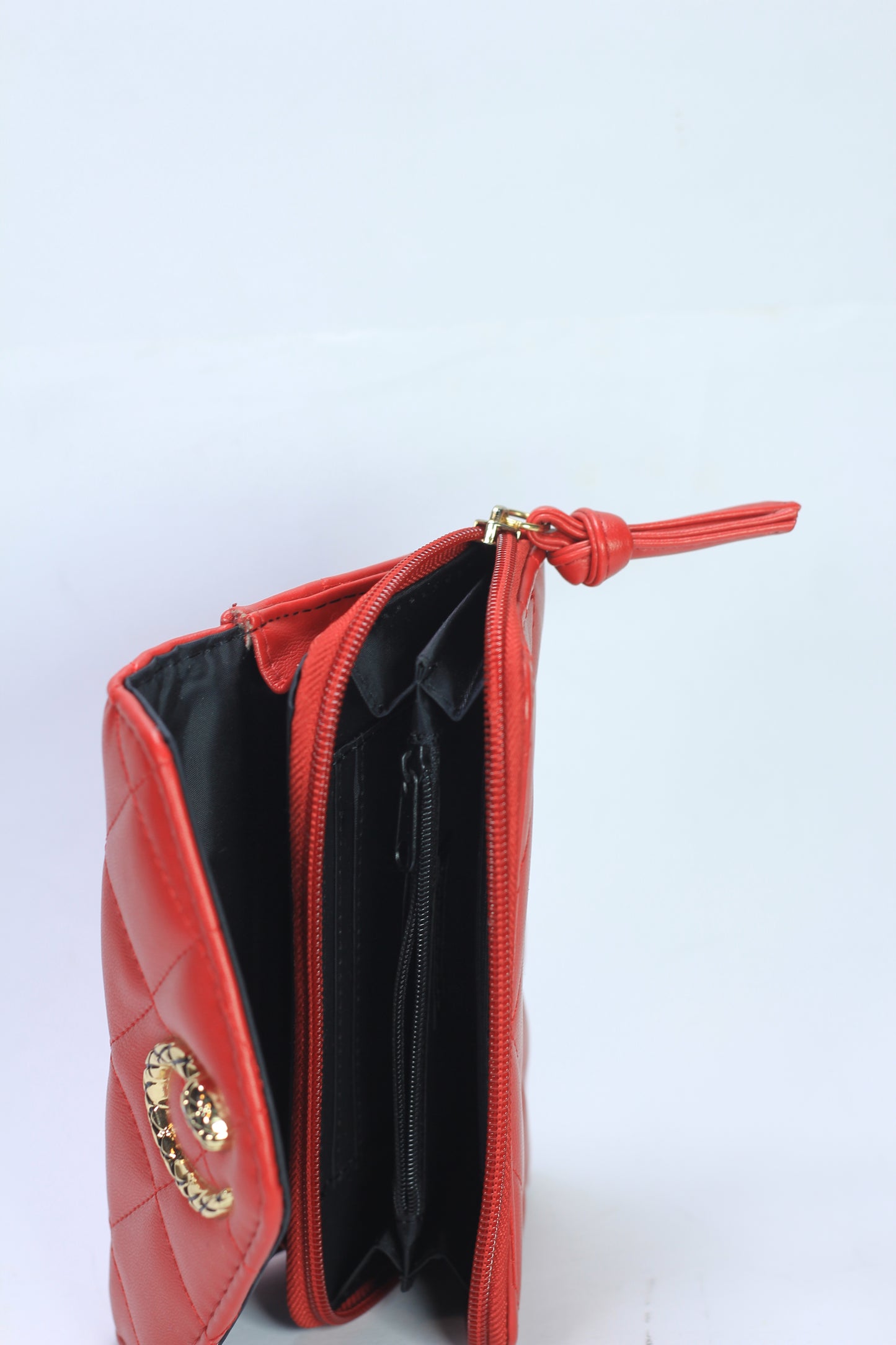 Red Leather Wallet with Snake-Inspired Clasp