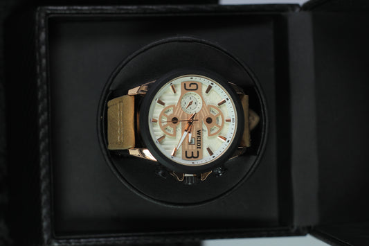 Multifunction Chronograph Watch with Leather Strap