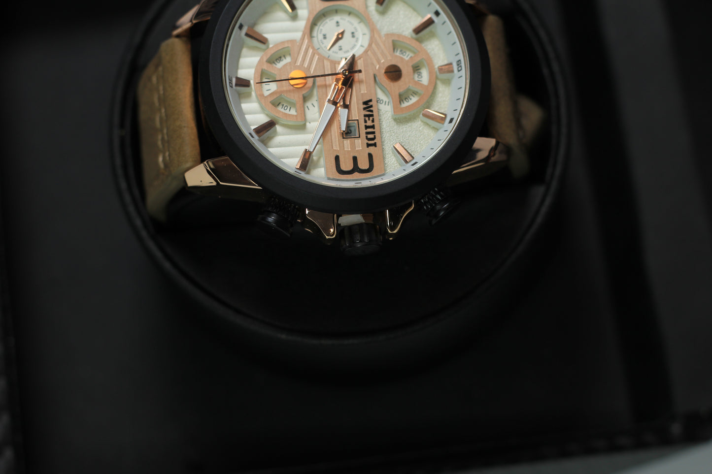 Multifunction Chronograph Watch with Leather Strap