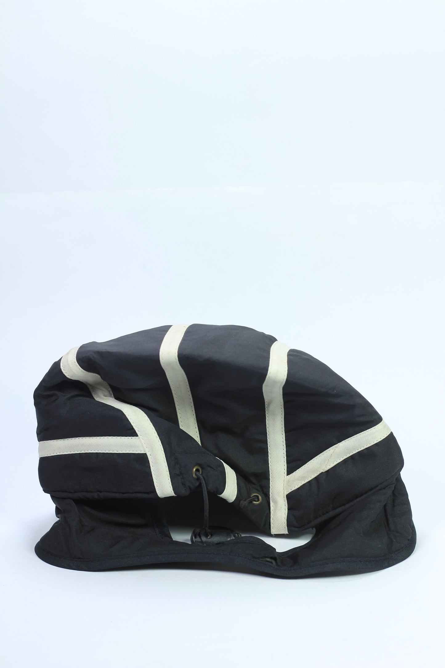 Sport Black Cap with Ear Protection and White Stripes