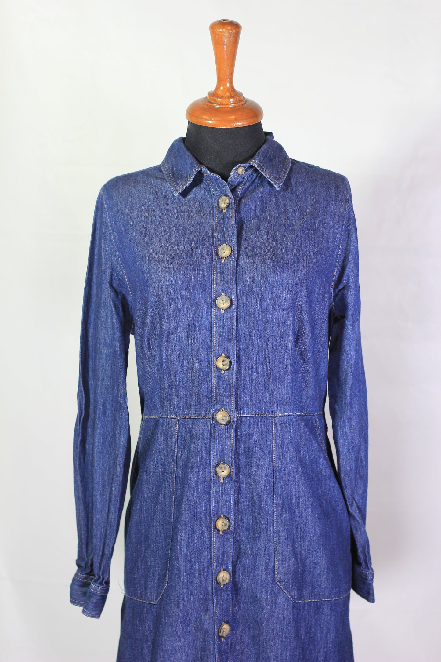 Women's Denim Button-Down Shirt Dress with Pockets