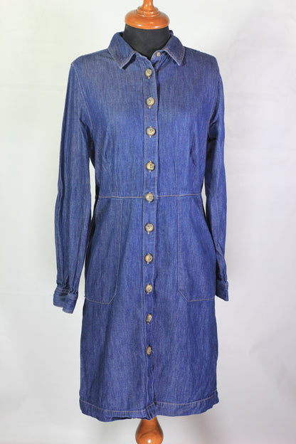 Women's Denim Button-Down Shirt Dress with Pockets