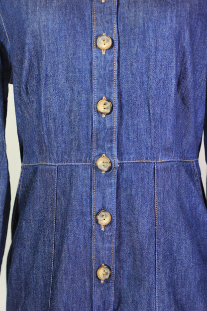 Women's Denim Button-Down Shirt Dress with Pockets