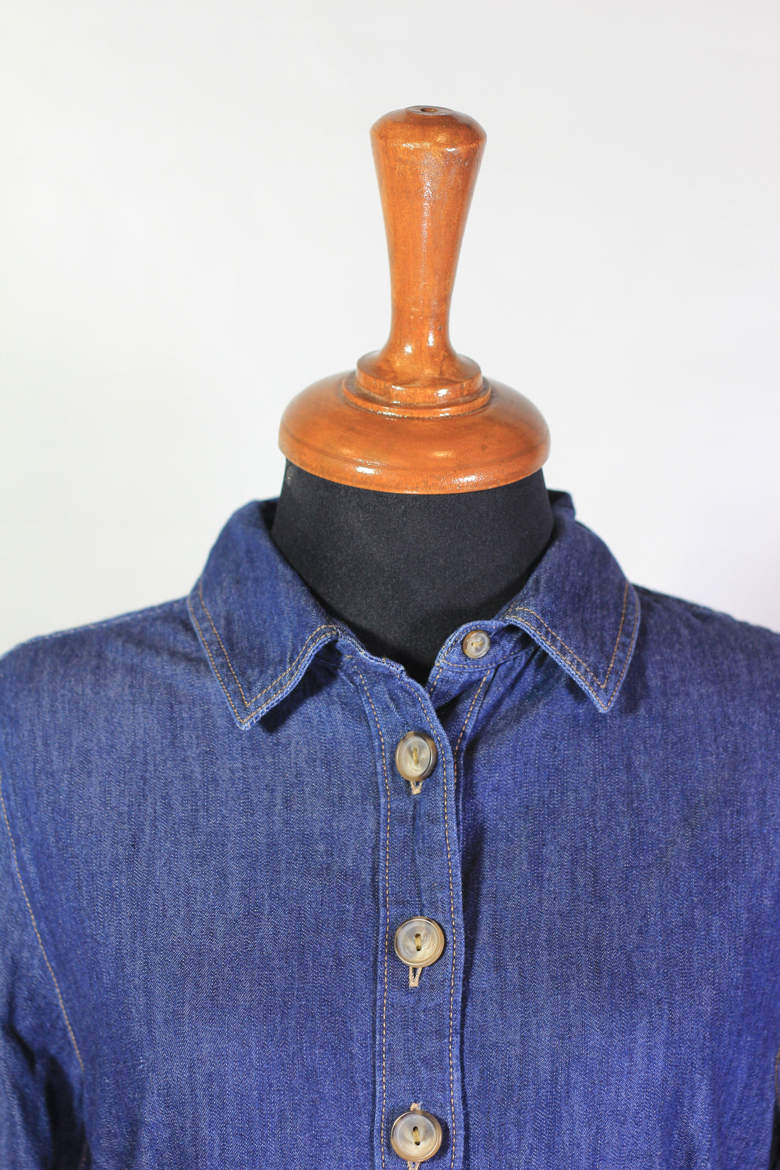 Women's Denim Button-Down Shirt Dress with Pockets