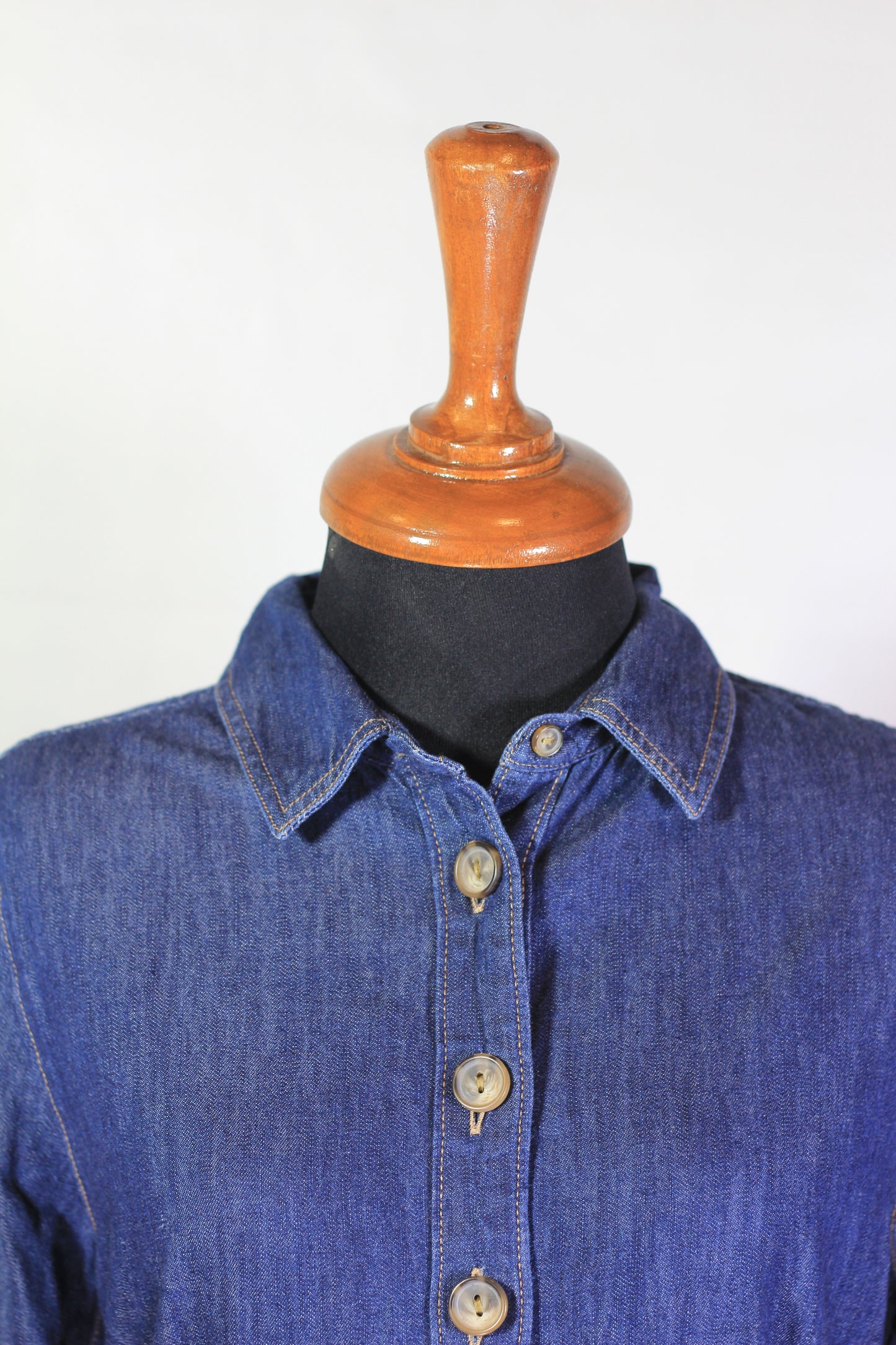 Women's Denim Button-Down Shirt Dress with Pockets