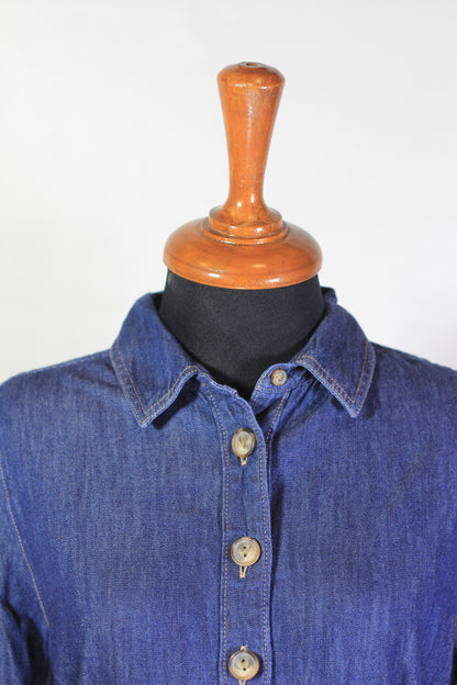 Women's Denim Button-Down Shirt Dress with Pockets