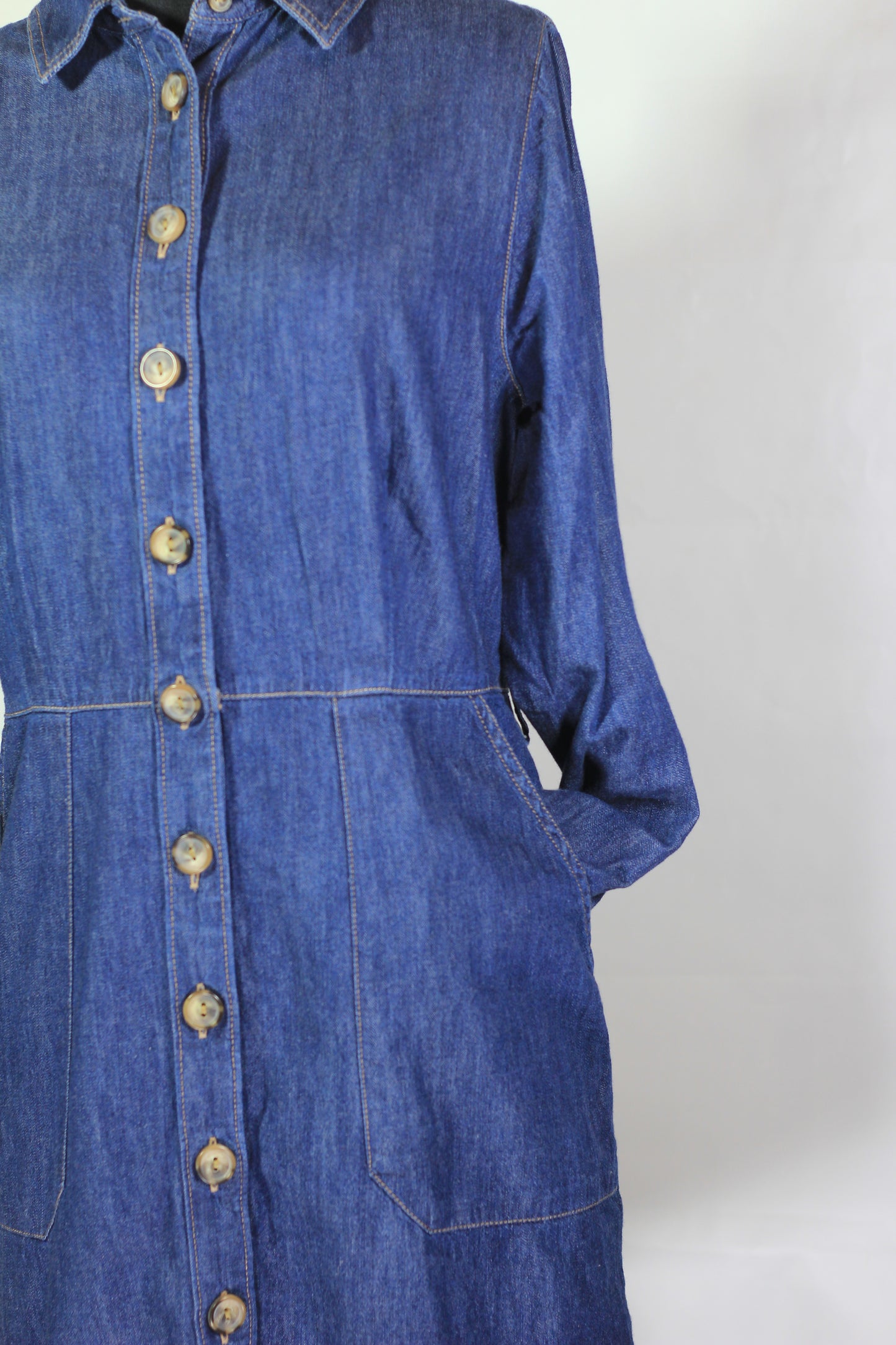 Women's Denim Button-Down Shirt Dress with Pockets