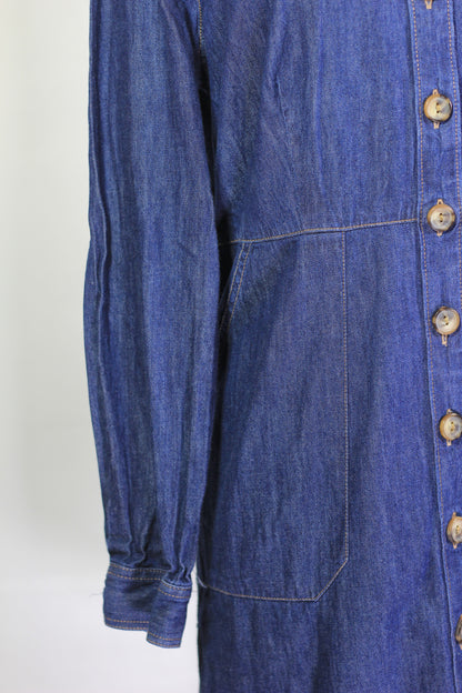 Women's Denim Button-Down Shirt Dress with Pockets