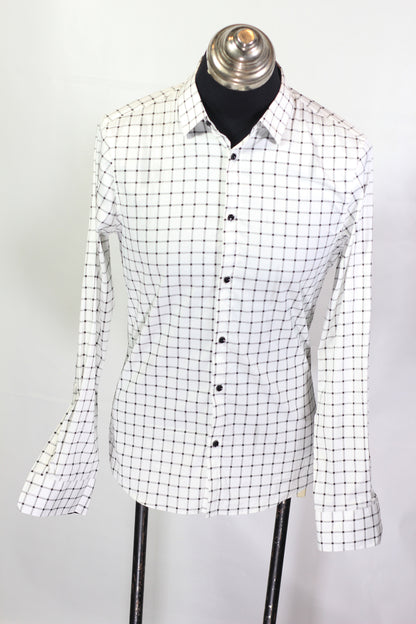 YT Men's White & Black Checkered Formal Shirt