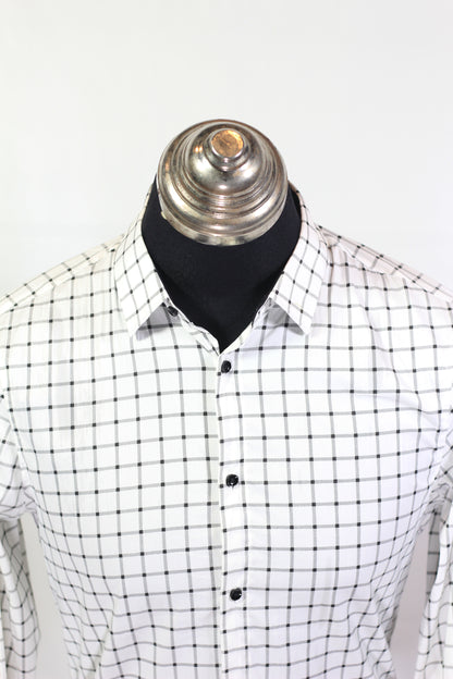 YT Men's White & Black Checkered Formal Shirt