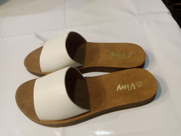 Casual White and Brown Slip-On Sandals – Comfortable and Stylish