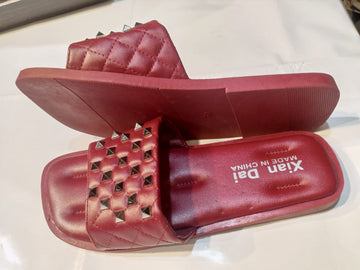 Red Stylish Slip-On Sandals with Metal Studs