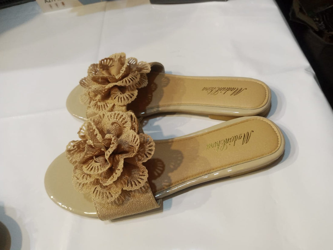 Elegant Beige Slip-On Shoes with Floral Decor