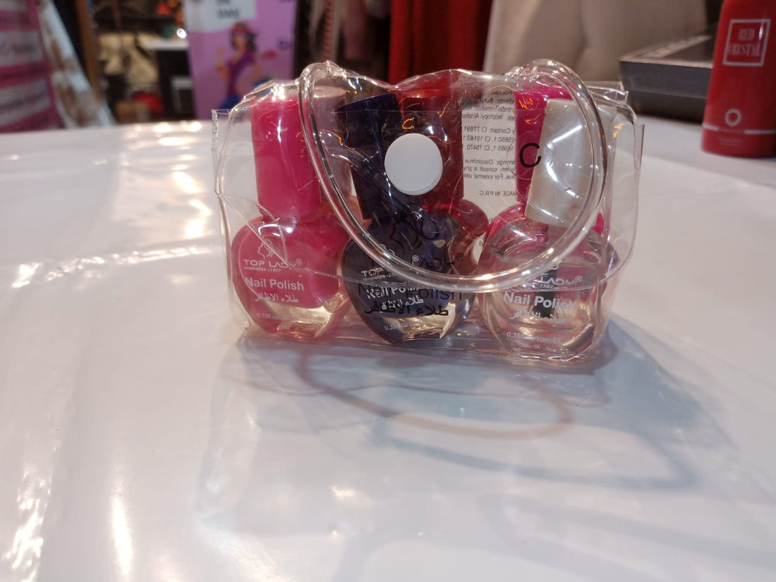Set of 5 Mini Nail Polishes in Clear Plastic Wrap