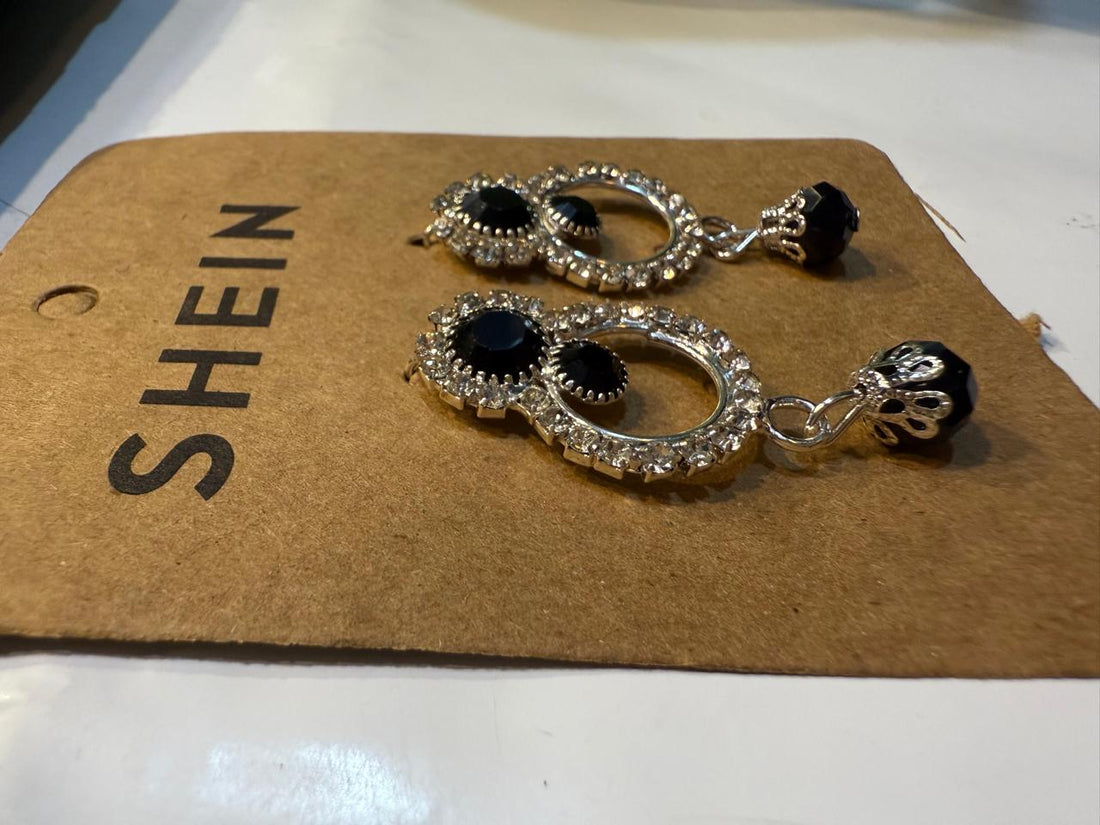 SHEIN Imported Elegant Black and Silver Drop Earrings