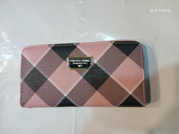 Plaid Pattern Zip Wallet – Pink & Black