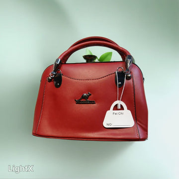 Red Leather Handbag with Silver Hardware