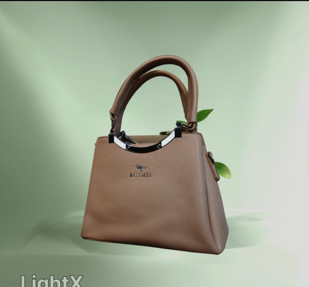Brown Pebble Leather Handbag with Double Top Handles