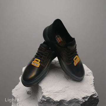 Black Leather Safety/Work Boots (Slip-Resist) with Yellow Tag Accents