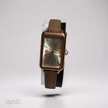 Vincci Ladies’ Rectangular Rose-Gold Watch with Leather Strap
