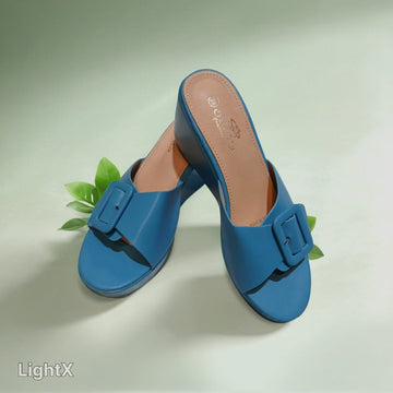 Blue Buckle Slip-On Sandals for Women