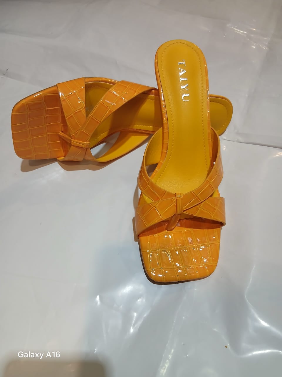 TaYU Embossed Faux Croc-Texture Open-Toe Block Heel Sandals