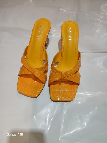 TaYU Embossed Faux Croc-Texture Open-Toe Block Heel Sandals