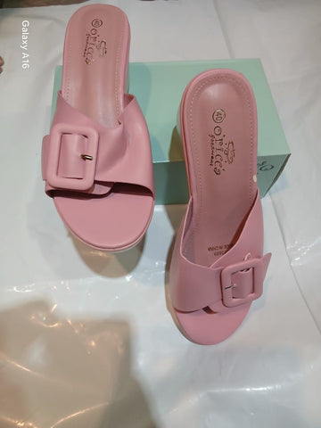 Pink Buckle-M Strap Slide Sandals – Open-Toe Mules (Soft Blush Pink)