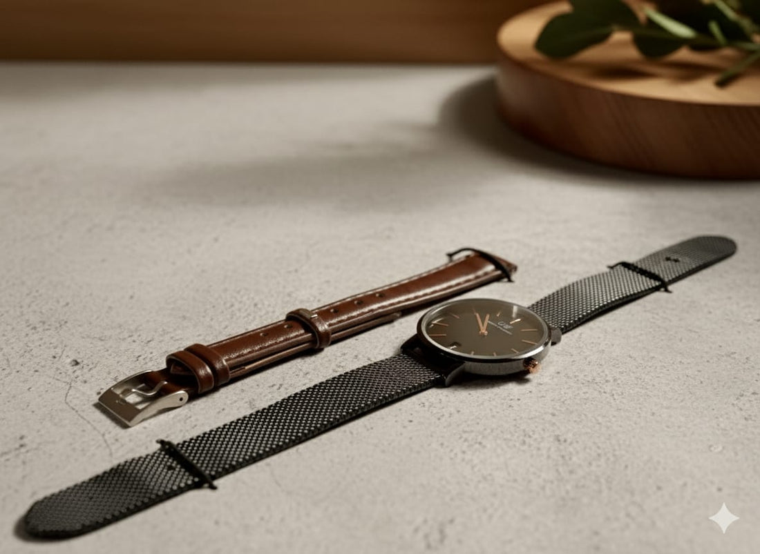 DW Classic Black Dial with Rose-Gold Accents on Mesh Strap