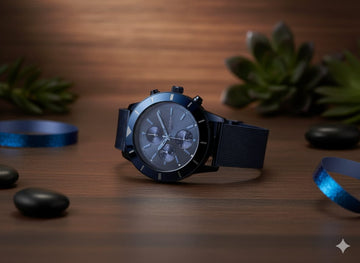 Blue Stainless Steel Chronograph Watch — Mesh Band