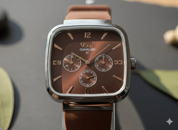 Copper Brown Square Dial Watch with Leather Strap
