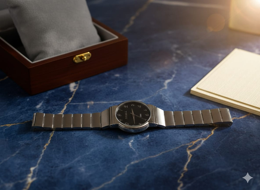 Steel Link Bracelet Watch with Black Dial