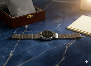 Steel Link Bracelet Watch with Black Dial